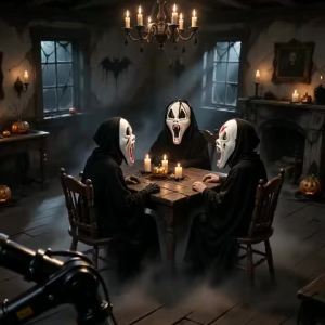 Scary Ghost Mask Eco-Friendly Mask with Long Black Gauze Hood Adult Horror Cosplay Mask for Halloween Party Escape Room Decor