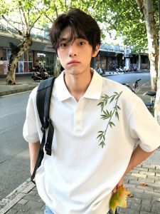 LIUBU | Chinese Style Bamboo Embroidery Polo Shirt Short Sleeves