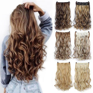 5Clip Long curly Women Clip in Hair Extensions Black Brown High Tempreture Synthetic Hairpiece for Women 50 cm Long Hair Extensions Dark Brown Blue Wig Hair Extensions Pads Curly Hair Clip Wave Curls Multicolor