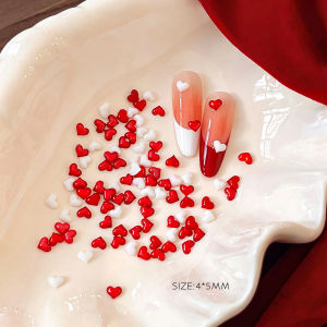 200Pcs Mixed Red White Heart Nail Charms 3D Flat Back Mini Love-Heart Resin Nails Art Decoration Sweet Love Shaped Manicure Part