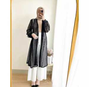 CARDIGAN BURKAT PANJANG OUTER WANITA MODEL TERBARU LONG OUTER CARDIGAN BRUKAT LENGAN BALON MURAH BAHAN BROKAT PREMIUM