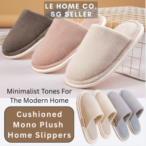 [SG STOCK] Cushioned Mono Plush Home Slippers | Thickened Anti-Slip Sole | Soft Indoor Closed-Toe Clog | Office Slippers