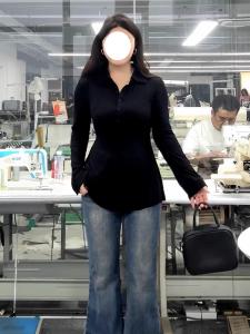 Black Slim Fit Collared T-Shirt for Women plus Size Fashionable Autumn Wear Korean Style Long Sleeve Mid-Length Single Piece