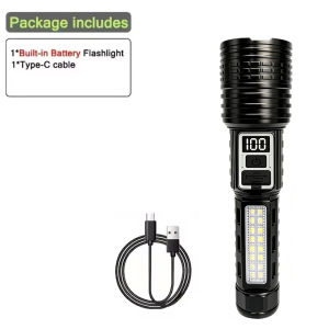 High Power LED Flashlight Powerful TYPE-C Rechargeable COB Flashlight With Side Light Torch For Outdoor Camping Hiking