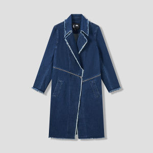 Summer Detachable Notch Collar Straight Jean Coat