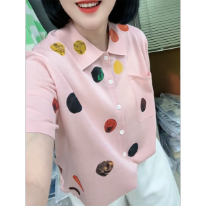 QINGNAER | Sweet Slimming Summer Blouse Polka Dot Pink