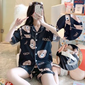 Ice Silk Short Sleeve Shorts Maternity Pajamas Plus Size Summer Postpartum Breastfeeding Suit Outing Summer Confinement Clothing