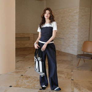 Commute Casual Comfort Two-Piece Look T-Shirt and Drape Pants Slimming Set