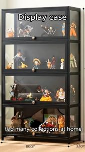 LACC Bamboo Display Cabinet High-Grade Acrylic 4/5 Layers Black Flip Over Transparent Glass Garage Kit Storage Toys Rack