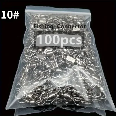 JSFUN 100Pcs Fishing Connector Swivels Interlock Pin Bearing Rolling Swivel Snap Swivel Fishhook Carp FishingLure Accessories