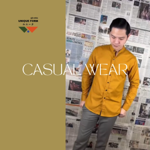 SHIRTFOLDING เสื้อเชิ้ต แขนยาวคอจีน สีเหลืองมัสตาส