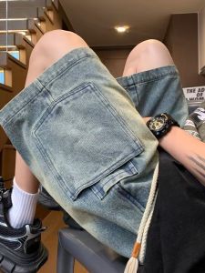 Quần Short Denim Nam Mùa Hè Mỏng Phong Cách Mỹ High Street Giặt Xanh Cỡ Lớn Quần Dài Năm Điểm Thường Ngày