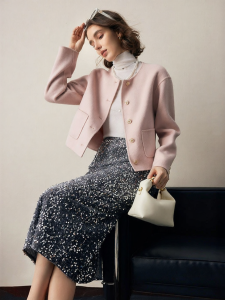 FAMANXUAN | High-end Wool Pink Elegant Short Jacket For Petite