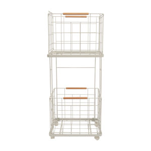 Oakliving Double Layer Laundry Basket Trolley Removable Bathroom For Home Storage Basket Storage Rack Dirty Clothes Basket