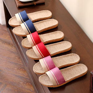รองเท้าแตะผ้าลินินญี่ปุ่นสำหรับผู้หญิง รองเท้าแตะแบบไม่เกิดเสียง รองเท้าแตะแบบถักจากใยมะพร้าวและผ้าฝ้ายสำหรับใส่ในบ้าน