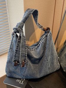 Large Capacity Denim Underarm Bag Womens Crossbody Shoulder Bag Commuter Tote Bag Fashionable New 2025 Poetic Style Handbag