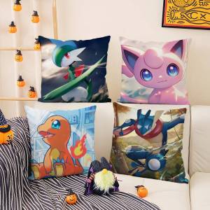 Bandai | Pokemon Jessie And James Anime Plush Pillow Cover Soft Short Plush Cushion Cover For Sofa Bedroom Home Decor Gift