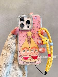 Cute Gradual Pink Star Hat Design Phone Case for Apple iPhone Girls Tearful Baby Protective Cover Transparent with Sparkling Fragments