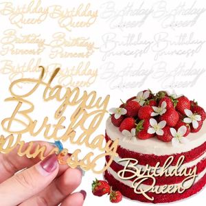 Acrylic Happy Birthday Queen Princess Cake Topper Gold Silver Cake Toppers Decoration for Birthday Party Baby Shower Supplies