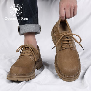 Mens Casual Martin Boots Vintage Thick Bottom Genuine Leather Suede Low Cut Workwear Short Boots round Toe Rubber Outsole