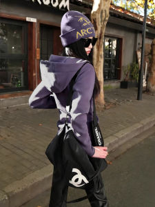 SUHUIQIAN | Slim Waist Warmer Purple Womens Fleece Lined Sweatshirt Coat Short