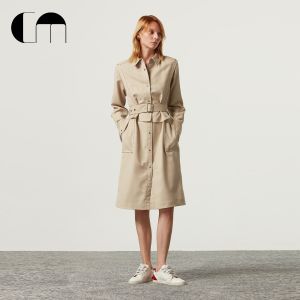 Layered Designer Dress with Shirt Style Wool
