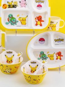 Cute Pikachu Childrens Bowl Baby Feeding Dish Cartoon Water Cup Supplementary Food Bowl Home Tableware Divided Plate