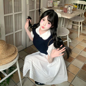 Preppy Style Knitted Vest Shirt Skirt Set Korean Small Size Beautiful Three Piece Suit Summer Fashion Womens Ensemble