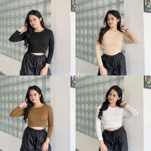 Xolla Top Rib Baju Wanita Atasan Lengan Panjang Korean Style Kekinian Terbaru Ootd by Clashe
