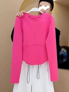 Fashionable Long Sleeve Hoodie Womens Slim Fit Short Top Uneven Design Spring Winter New Style Elegant Body Shaping Clothing
