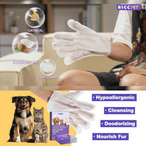 HICC PET Hypoallergenic Pet Glove Wipes Cleaning Deodorizing Bathing Wipes for Cat&Dog Grooming 6pcs Coconut