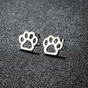 1 Pair Lovely Dog Paw Stud Earrings for Women Fashion Stainless Steel Cat Footprint Earings Animal Jewelry Accessories