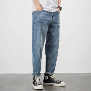 IELGY all-match light-colored loose straight ripped casual jeans for men