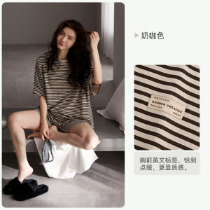 Ladies Cotton Pajamas Summer Style Short Sleeve round Neck Sleepwear Set Home Comfortable Clothing Pure Cotton Shorts