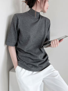 Anti-Ball Winter Autumn Loose Large Size Half High round Neck Five Sleeve Knitted Sweater Base Shirt Womens Top Casual Style