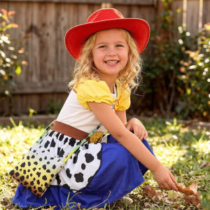 Disney | Kids Toy Story Jessie Cowgirl Costume Girls Cartoon Print Short Sleeve Dress Halloween Cosplay Birthday Party Dress Outfit