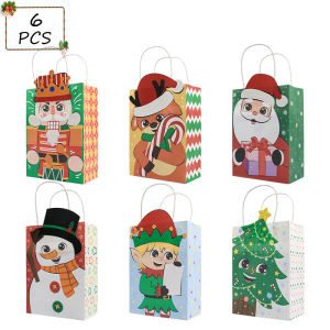 6/12PCS 3D Christmas Kraft Gift Bags for Holiday Paper Gift Bags 6 Designs Christmas Goody Bags Xmas Gift Bags
