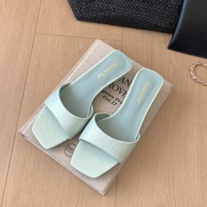 NAISHI | Leather Minimalist Square Toe Slides Sandals