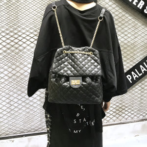 Vintage Backpack Summer Big Bag Female New New Arrival Trendy Korean Minimalist Quilted Chain Backpack Soft Leather Dual-Use Bag
