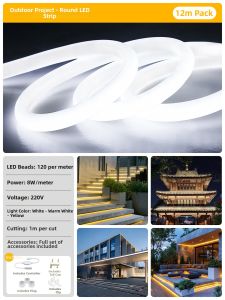 jiuxin lighting | Round Super Bright Waterproof LED Light Strip 220V Home Decoration