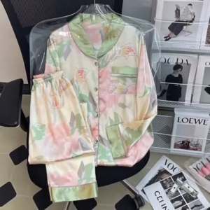 IS Piyama Sutra untuk Wanita/baju tidur wanita/baju tidur/baju dinas wanita/baju dinas malam wanita hot/Piyama Sutra Celana Panjang lengan Panjang/Piyama Gaya Manis Gaya Korea Cetakan Huruf