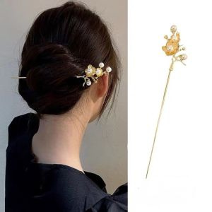 New Fashion Women Sticks Hair Pin Alloy Pearl Flower Hairpin Korean Version Antique Jewelry Hair Accessories Female Headdress