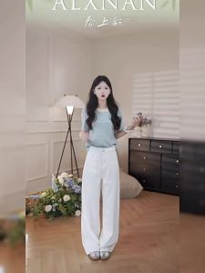 Quần Jeans Dáng Suông Đùi Rộng Cao Waisted cho Phụ Nữ Màu Trắng
