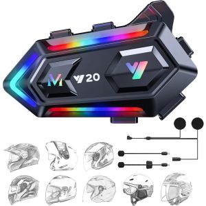 Y10 Y20 Motorcycle Helmet Speaker with 16-Types RGB Dazzling Lights High Battery Life Motorcycle Headphones Dual Noise Reduction