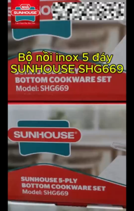 Bộ 3 Nồi Inox 5 Đáy SUNHOUSE SHG669 Size 16/20/24cm – Đáy Từ Vung Kính Cường Lực Dùng Mọi Loại Bếp Hàng Chính Hãng