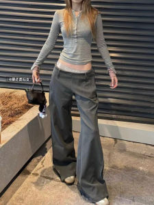 กางเกงขายาวทรงหลวมสำหรับผู้หญิง กางเกงขายาวทรงตรงยาวถึงพื้นสำหรับฤดูใบไม้ร่วงปี 2025 กางเกงขายาวทรงหลวมสไตล์เกาหลีสำหรับผู้หญิง