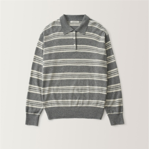 เสื้อโปโลลายทางคอพับสไตล์เกาหลีสำหรับผู้หญิง เสื้อแขนยาวทรงสลิมฟิต ความยาวปกติ ผลิตจากวัสดุไตรอะซิเตท