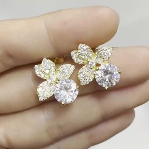 Pair of 925 Silver 2-Carat (Each) Moissanite Flower-Shaped Stud Earrings for Women—Suitable for Parties Gifting and Daily Wear