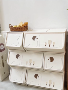 SG SELLER - Cute Elephant Stack-able Kids Storage Cabinet with Front Open Drawers for Toys and Books Modular kids storage space-saving organizer Stack-able Toys Storage