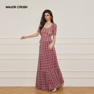 Square Neck Slim Fit Double-sided Print Dress Set